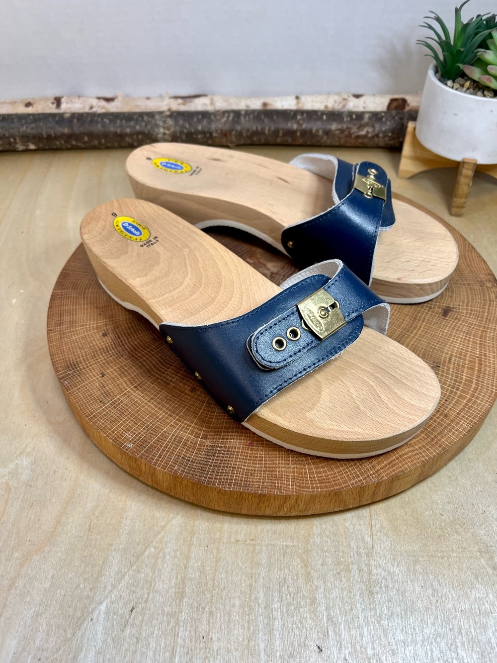 Dr. Scholl’s | Vintage Original Exercise Sandals Wooden Clogs in Navy Size 9